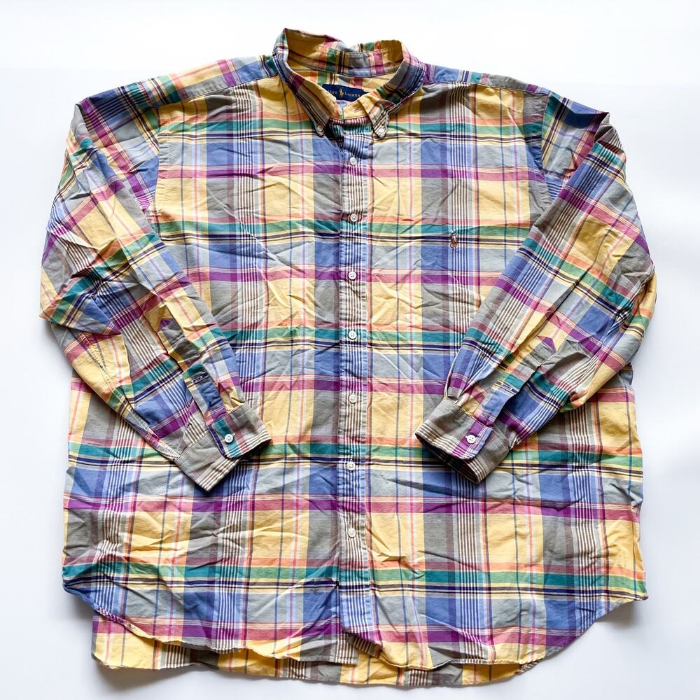 Men's Ralph Lauren Colorful Plaid Long Sleeve Button Down Size 3X Big & Tall